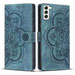 For Samsung Galaxy S21+ 5G Mandala Embossed Retro Frosted Leather Phone Case(Blue)