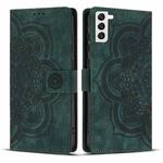 For Samsung Galaxy S21+ 5G Mandala Embossed Retro Frosted Leather Phone Case(Green)