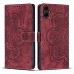 For Samsung Galaxy S25 FE 5G Mandala Embossed Retro Frosted Leather Phone Case(Red)