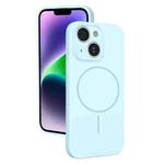 For iPhone 14 Thin Circle MagSafe Fine Hole Liquid Silicone Phone Case(Sierra Blue)