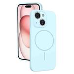 For iPhone 15 Thin Circle MagSafe Fine Hole Liquid Silicone Phone Case(Sierra Blue)