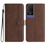 For TCL 505 Heart Pattern Skin Feel Leather Phone Case(Brown)