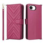 For iPhone 16e Multifunctional 6-Card Slots Leather Phone Case with Wrist Strap(Rose Red)