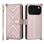 For iPhone 17 Pro Max Multifunctional 6-Card Slots Leather Phone Case with Wrist Strap(Pink)