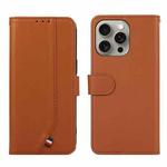 For iPhone 13 Pro Max ABEEL Delicate Texture Splicing RFID Leather Phone Case(Brown)
