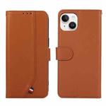 For iPhone 14 Plus ABEEL Delicate Texture Splicing RFID Leather Phone Case(Brown)