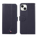 For iPhone 14 ABEEL Delicate Texture Splicing RFID Leather Phone Case(Blue)