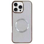 For iPhone 16 Pro Electroplating PC Glitter Grain MagSafe Phone Case(White)