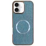 For iPhone 16 Plus Electroplating PC Glitter Grain MagSafe Phone Case(Blue)
