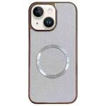 For iPhone 14 Plus Electroplating PC Glitter Grain MagSafe Phone Case(White)
