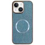 For iPhone 14 Plus Electroplating PC Glitter Grain MagSafe Phone Case(Blue)