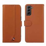 For Samsung Galaxy S21+ ABEEL Delicate Texture Splicing RFID Leather Phone Case(Brown)