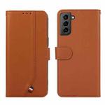 For Samsung Galaxy S21 5G ABEEL Delicate Texture Splicing RFID Leather Phone Case(Brown)