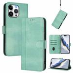 For iPhone 16 Pro Line Splicing Buckle Retro Leather Phone Case(Mint Green)