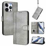 For iPhone 14 Pro Line Splicing Buckle Retro Leather Phone Case(Grey)
