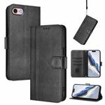 For iPhone 7 / 8 / SE 2022 Line Splicing Buckle Retro Leather Phone Case(Black)