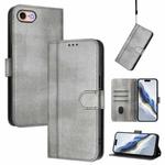 For iPhone 7 / 8 / SE 2022 Line Splicing Buckle Retro Leather Phone Case(Grey)