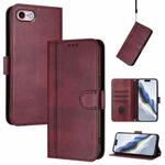 For iPhone 7 / 8 / SE 2022 Line Splicing Buckle Retro Leather Phone Case(Wine Red)