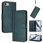 For iPhone 7 / 8 / SE 2022 Line Splicing Buckle Retro Leather Phone Case(Dark Green)