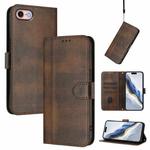 For iPhone 7 / 8 / SE 2022 Line Splicing Buckle Retro Leather Phone Case(Brown)