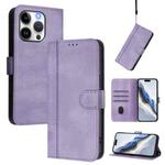 For iPhone 13 Pro Max Line Splicing Buckle Retro Leather Phone Case(Purple)