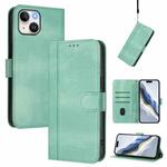 For iPhone 13 mini Line Splicing Buckle Retro Leather Phone Case(Mint Green)