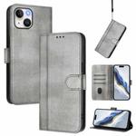 For iPhone 13 mini Line Splicing Buckle Retro Leather Phone Case(Grey)
