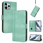 For iPhone 12 Pro Max Line Splicing Buckle Retro Leather Phone Case(Mint Green)