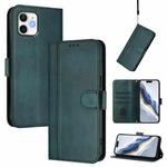 For iPhone 12 mini Line Splicing Buckle Retro Leather Phone Case(Dark Green)