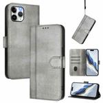 For iPhone 11 Pro Max Line Splicing Buckle Retro Leather Phone Case(Grey)