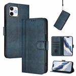 For iPhone 11 Line Splicing Buckle Retro Leather Phone Case(Dark Blue)