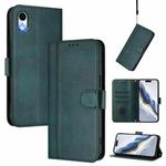 For iPhone XR Line Splicing Buckle Retro Leather Phone Case(Dark Green)