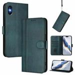 For iPhone XS Max Line Splicing Buckle Retro Leather Phone Case(Dark Green)