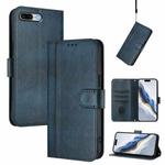 For iPhone 7 Plus / 8 Plus Line Splicing Buckle Retro Leather Phone Case(Dark Blue)