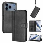 For iPhone 17 Pro Line Splicing Buckle Retro Leather Phone Case(Black)