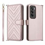 For OPPO Reno12 5G Global Multifunctional 6-Card Slots Leather Phone Case with Wrist Strap(Pink)