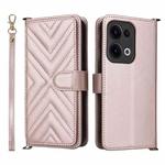For OPPO Reno13 5G Global Multifunctional 6-Card Slots Leather Phone Case with Wrist Strap(Pink)