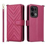 For OPPO Reno13 5G Global Multifunctional 6-Card Slots Leather Phone Case with Wrist Strap(Rose Red)