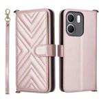 For OPPO A5x 5G / 4G Global Multifunctional 6-Card Slots Leather Phone Case with Wrist Strap(Pink)