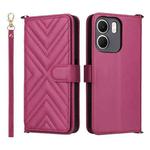For OPPO A5x 5G / 4G Global Multifunctional 6-Card Slots Leather Phone Case with Wrist Strap(Rose Red)
