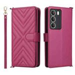 For Realme 14x 5G Malaysia / V70 Multifunctional 6-Card Slots Leather Phone Case with Wrist Strap(Rose Red)