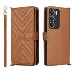 For Realme 14x 5G Malaysia / V70 Multifunctional 6-Card Slots Leather Phone Case with Wrist Strap(Brown)