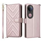 For vivo V50 5G Multifunctional 6-Card Slots Leather Phone Case with Wrist Strap(Pink)