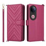 For vivo V50 5G Multifunctional 6-Card Slots Leather Phone Case with Wrist Strap(Rose Red)