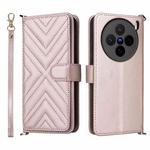 For vivo X200s 5G Multifunctional 6-Card Slots Leather Phone Case with Wrist Strap(Pink)