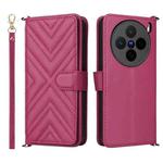 For vivo X200s 5G Multifunctional 6-Card Slots Leather Phone Case with Wrist Strap(Rose Red)