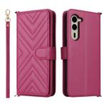 For Fujitsu Arrows We2 Plus F-51E Multifunctional 6-Card Slots Leather Phone Case with Wrist Strap(Rose Red)