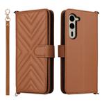 For Fujitsu Arrows We2 Plus F-51E Multifunctional 6-Card Slots Leather Phone Case with Wrist Strap(Brown)