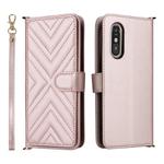 For Fujitsu Rakuraku A401FC Multifunctional 6-Card Slots Leather Phone Case with Wrist Strap(Pink)