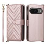 For Google Pixel 9 / Pixel 9 Pro Multifunctional 6-Card Slots Leather Phone Case with Wrist Strap(Pink)